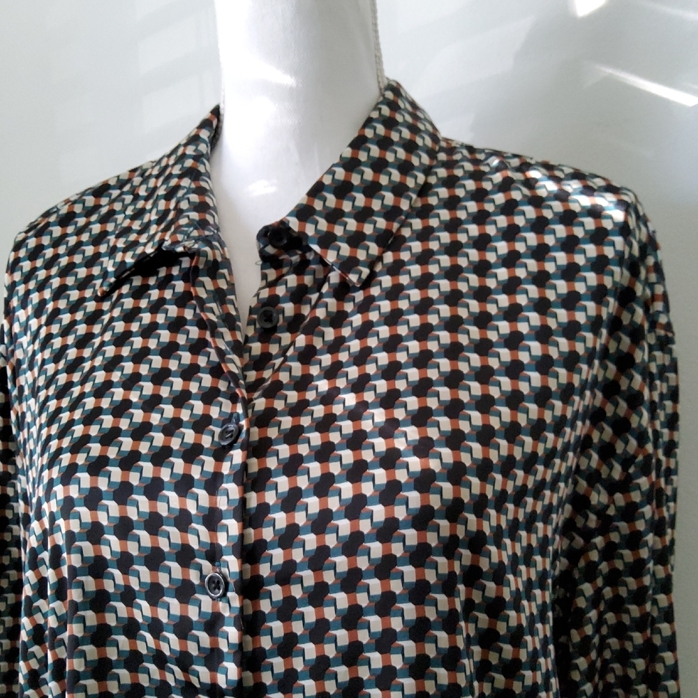 Carolina Belle Geometric Pattern Long Sleeve Shirtdress - Picture 2 of 11